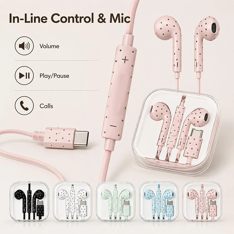 Cute Polka Dot Type‑c Wired Ea - Type C Wired Earphones With Mic recension och pris