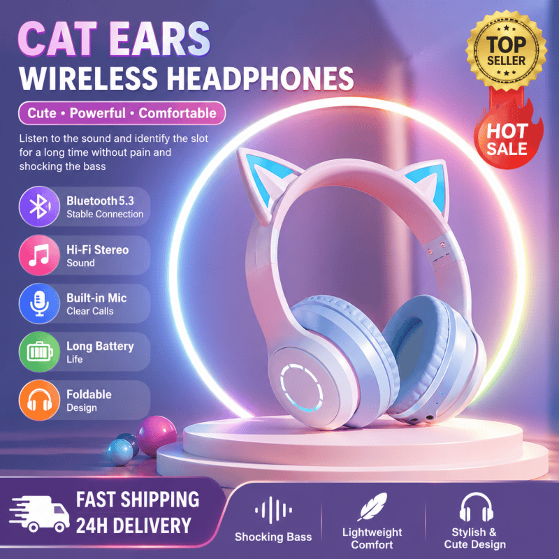 New Best Selling RGB Head-moun - Cat Ear Bluetooth Headset Led recension och pris