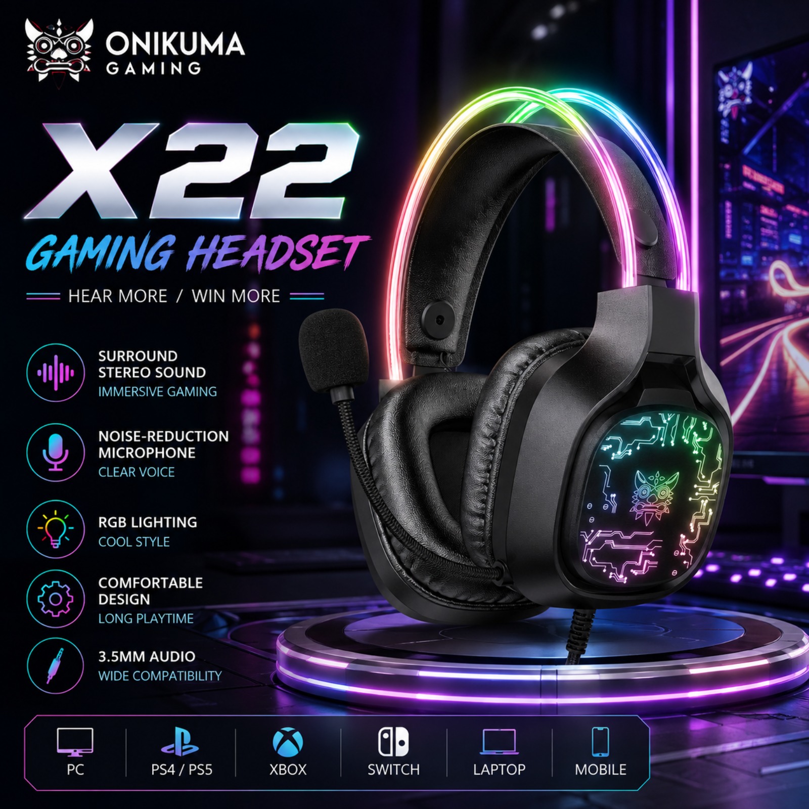 ONIKUMA X22 Wired Gaming Heads - Gaming Headset With Mic Rgb recension och pris